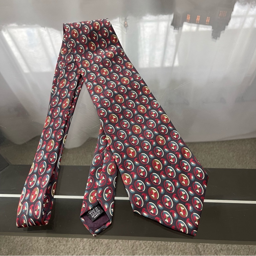 Christian Dior Monsieur Silk Geometric Tie 4x57‎ Red Black Preppy